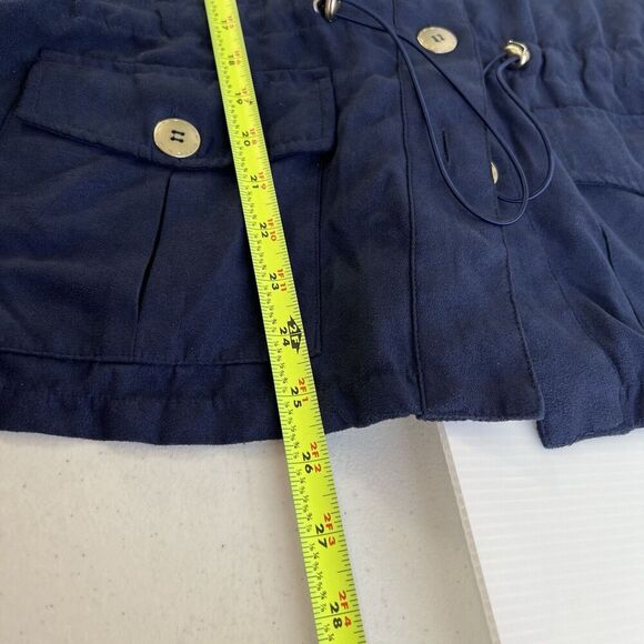 Drapers & Damons Vest Large Navy Blue Utility Pockets Cinch Waist Gold Buttons - Picture 10 of 11